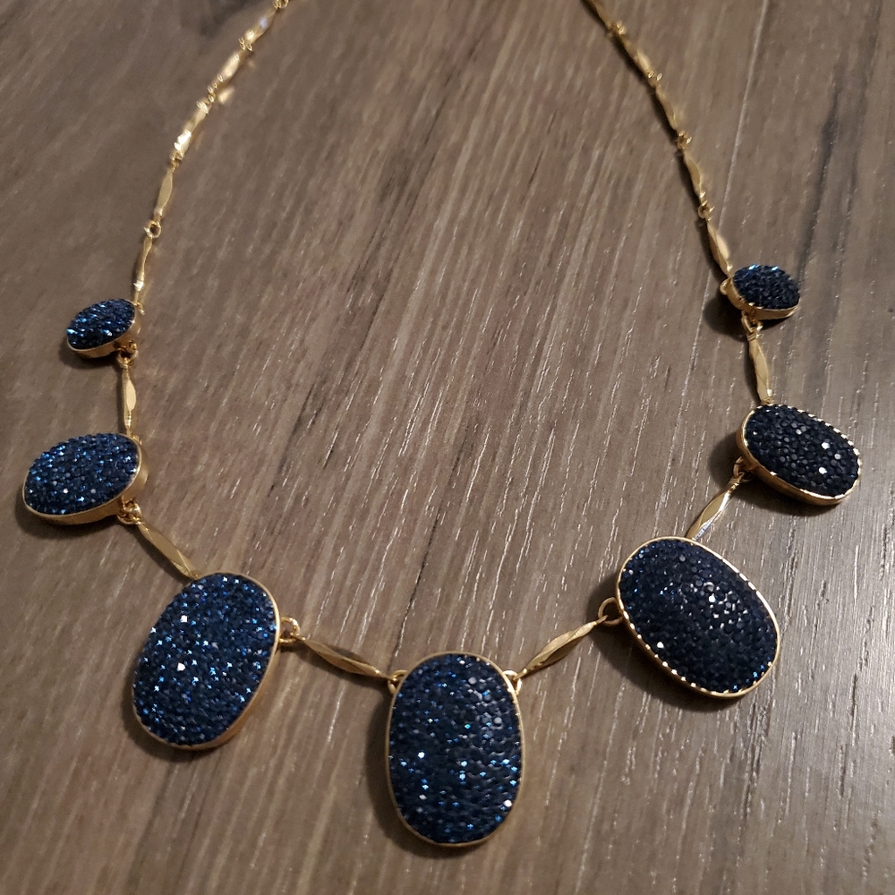 NWT Kate Spade Navy Sapphire Blue Pave the Way Statement Necklace - Picture 3 of 10